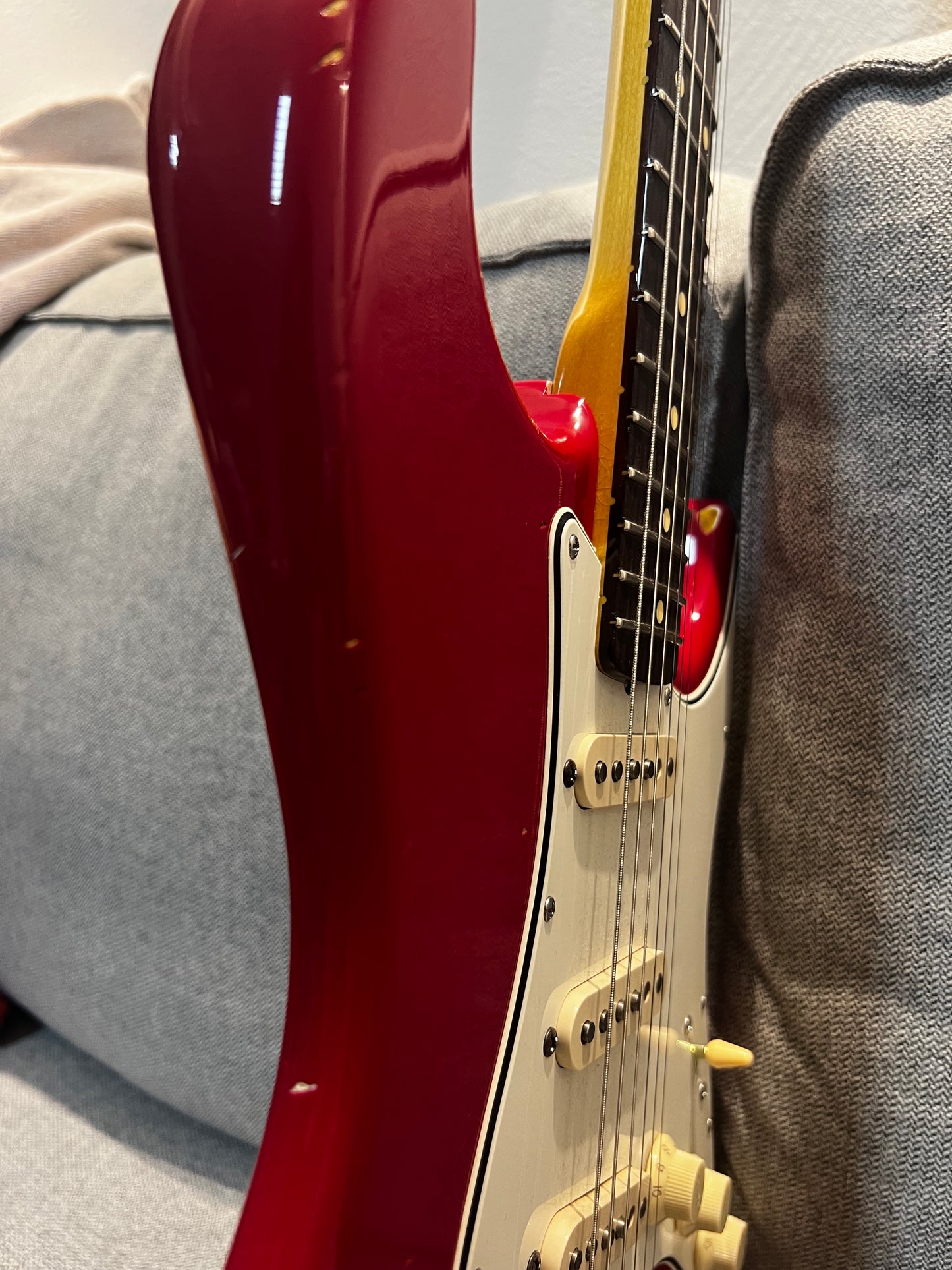 Hollowtone Hardtail Strat in Dakota Red relic